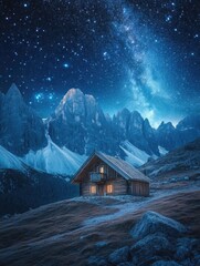 Wall Mural - Mountain Cabin Under Stars