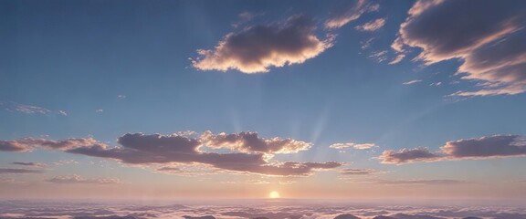 Wall Mural - Blue sky with thin, wispy clouds and a sunny horizon , landscape, serene