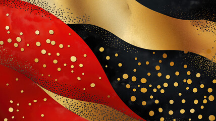 Wall Mural - A red, black, and gold background with many luxurious attributes and grainy spots. Ideal as wallpaper for luxury products.