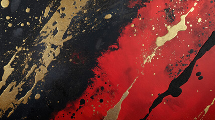 Wall Mural - A red, black, and gold background with many luxurious attributes and grainy spots. Ideal as wallpaper for luxury products.