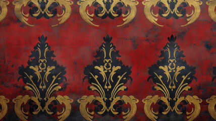 Wall Mural - A red, black, and gold background with many luxurious attributes and grainy spots. Ideal as wallpaper for luxury products.