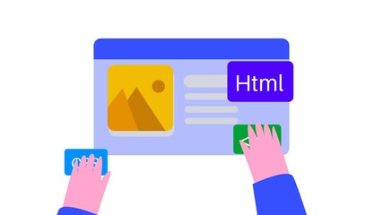 2D animation concept of creating a website or developing a website or software