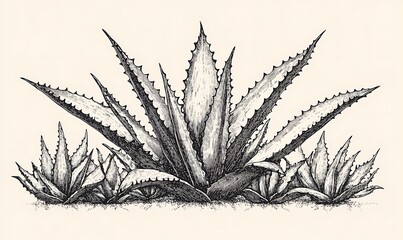 Poster - Detailed Ink Drawing of Agave Plants