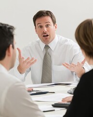 Poster - Tax examiner explains tax laws in a training session for employees at a corporate office
