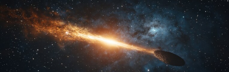 Poster - Dynamic view of a comet streaking through the night sky over a tranquil landscape
