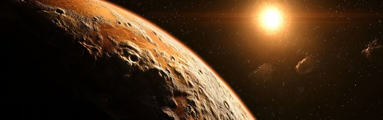 Poster - Detailed view of a water-covered exoplanet illuminated by a distant sun
