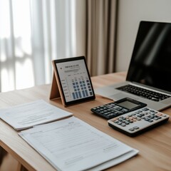 Aufkleber - Economists desk in a modern workspace showcasing research materials and data analysis tools at midday