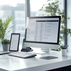 Aufkleber - Modern customer service workspace featuring digital tools and a sleek design in a well-lit office environment