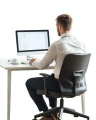 Aufkleber - Sales associate engages in client communication while seated at a desk in a professional setting during the workday