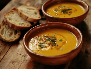 Wall Mural - Bowl of soup and bread