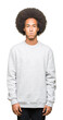 © Krakenimages.com - Young african american man with afro hair wearing sporty sweatshirt puffing cheeks with funny face. Mouth inflated with air, crazy expression.