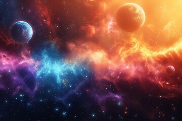 Wall Mural - a colorful space scene with two planets and a lot of stars