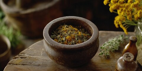 Sticker - Yellow flowers in wooden bowl