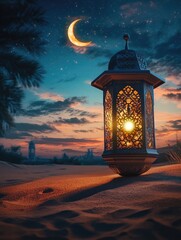 Wall Mural - lantern on beach at night