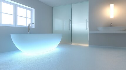 Wall Mural - Modern Minimalist Bathroom Featuring a Luminous Bathtub