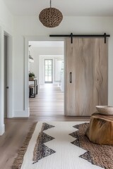 Canvas Print - Modern Farmhouse Interior Hallway Design with Sliding Barn Door