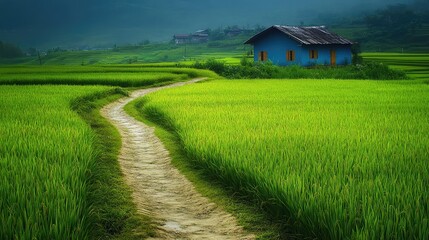 Poster - rural landscape with a river