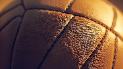 a detailed shot of a volleyball’s panel and stitching, outdoor setting with diffused sunlight, textu