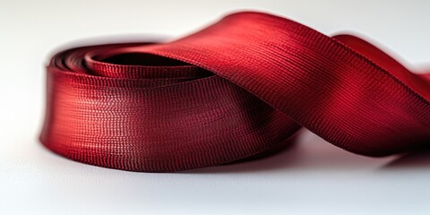 Sticker - Close-up shot of a bright red ribbon lying flat on a table