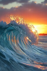 Wall Mural - a large wave in the ocean at sunset