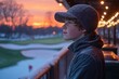 © Ева Поликарпова - A young boy wearing a hat looks out over a snow-covered golf course