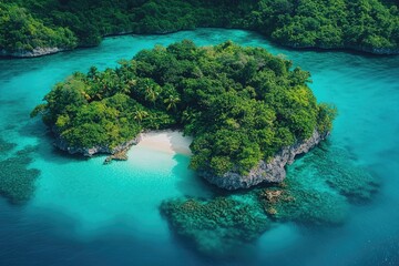 Wall Mural - aerial view of a small island in the middle of the ocean, perfect for use as a background or landsca