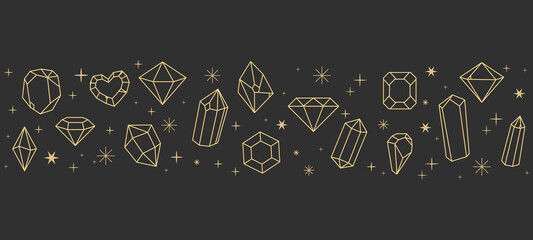 Wall Mural - magic crystal sacred geometry polyhedron celestial esoteric seamless border with gold line gemstone 