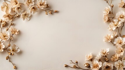 Wall Mural - Delicate dried flowers arranged on a beige background with copy space. Elegant floral concept for design and print