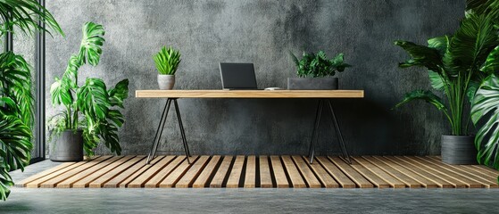 Canvas Print - Modern minimalist home office workspace with plants