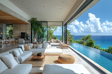 Wall Mural - Modern villa with infinity pool overlooking the ocean