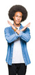 © Krakenimages.com - Young african american man with afro hair Rejection expression crossing arms doing negative sign, angry face
