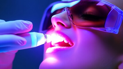 Poster - In a modern dental clinic, a healthcare professional uses a laser device to treat a patient's teeth.
