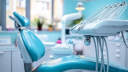 Poster - A vibrant dental office is equipped with state-of-the-art tools and a comfortable patient chair.