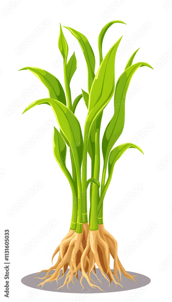 Fresh green soybean plants with roots