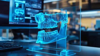 Fototapete - A futuristic dental office showcases advanced technology.