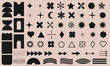 © Olena - Abstract geometric shapes, minimalist brutalism forms, basic figures, stars, circles, ovals, flowers, arrows, arches, outlined and black vector illustration EPS10.