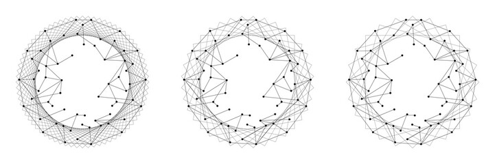 Wall Mural - set of connected web dots global data in an abstract fractal circles sphere, black white data concep