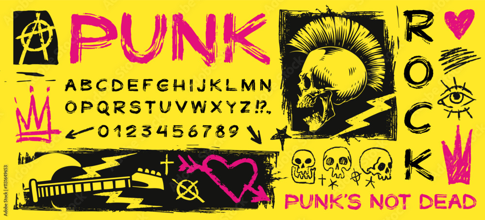 Punk rock art featuring bold colors and symbols Stock Vector | Adobe Stock