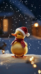 Wall Mural - Christmas and New Year card with a little charming duckling