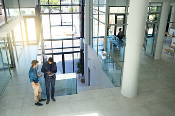 Wall Mural - collaboration, teamwork and research for business, digital and colleagues with tablet, meeting and i