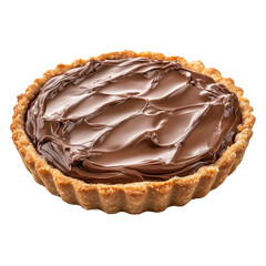 Whole chocolate tart with smooth creamy filling and flaky golden crust isolated on a transparent background