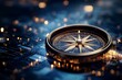 © Odin AI - Detailed compass resting on a digital background with golden lights highlighting its intricate design