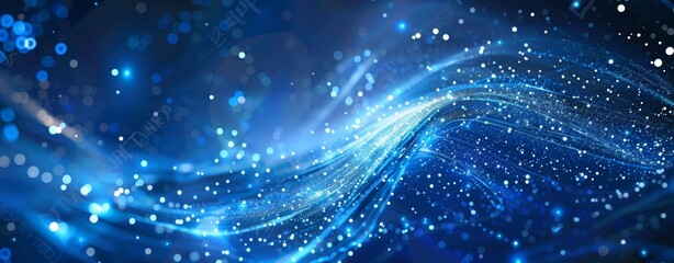 Wall Mural - Dynamic blue waves illuminated by shimmering light effects, perfect for backgrounds and abstract designs.