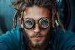 © Odin AI - A striking portrait of a man wearing vintage-style goggles and sporting dreadlocks, captured with an introspective, thoughtful expression suggesting adventure and creativity.