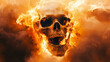 © Thiago - A detailed skull with a gaping mouth, surrounded by swirling orange smoke, creating an intense and surreal effect, resembling an explosion or a fiery aura. Abyss. Illustration