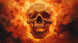 © Thiago - A detailed skull with a gaping mouth, surrounded by swirling orange smoke, creating an intense and surreal effect, resembling an explosion or a fiery aura. Abyss. Illustration