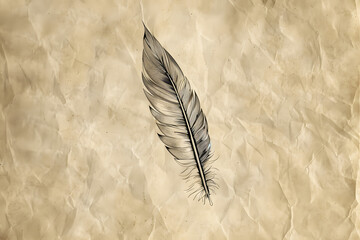 Wall Mural - Elegant Feather Illustration on Vintage Crumpled Paper Background for Creative Projects