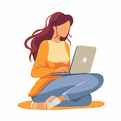 Wall Mural - Professional woman using laptop in vector illustration on isolated white background