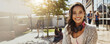 © peopleimages.com - Outdoor, portrait and smile with woman in college for education, scholarship and future. Academy, happiness and knowledge with person on campus for university student, youth and studying banner