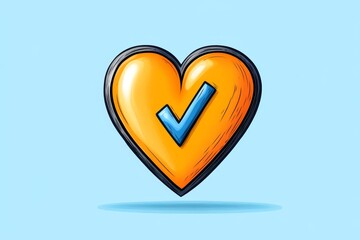Poster - A simple icon of a heart with a checkmark inside it, representing self-approval and self-esteem in clean lines and pastel colors
